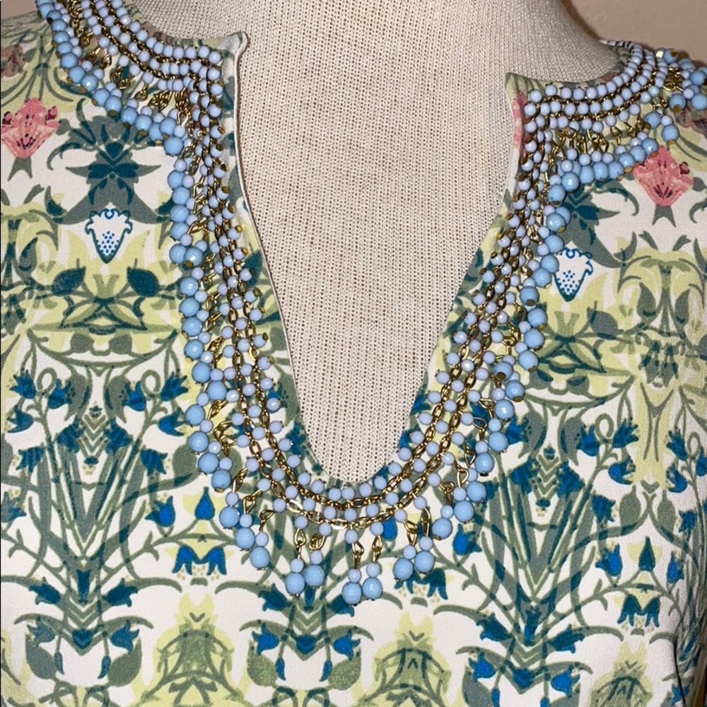 Taylor NWT Green Resort Floral Beaded V Neck Dress 6 Small Coastal Garden Party - Picture 3 of 15